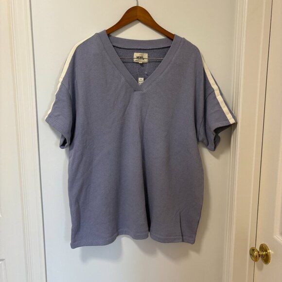 Madewell MWL Airyterry V-Neck Sweatshirt Tee: Varsity-Striped Edition 1XL NWT - Picture 2 of 11